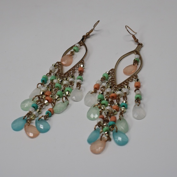 NWT Chandelier Earrings in Pastel Tones and Rose Gold Brass Setting‎ Boho - Picture 3 of 3